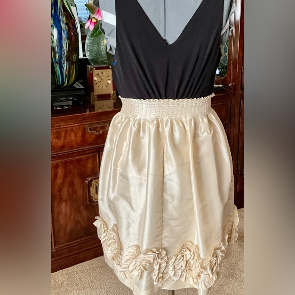 Black Wrap Top with Cream Satin Skirt